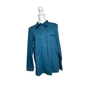 Denim & Co. 100% Cotton Turquoise Button Down Shirt Women's Size Large